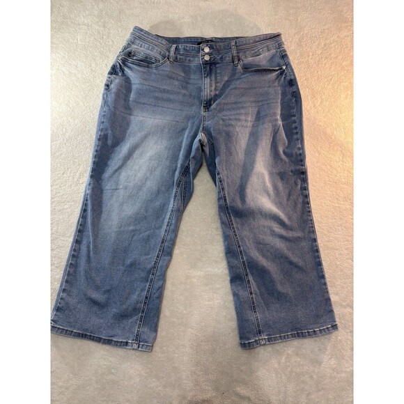 Judy Blue Wide Leg Cropped Medium Wash Trendy Denim Jeans Size 20W Plus Faded - Picture 8 of 8